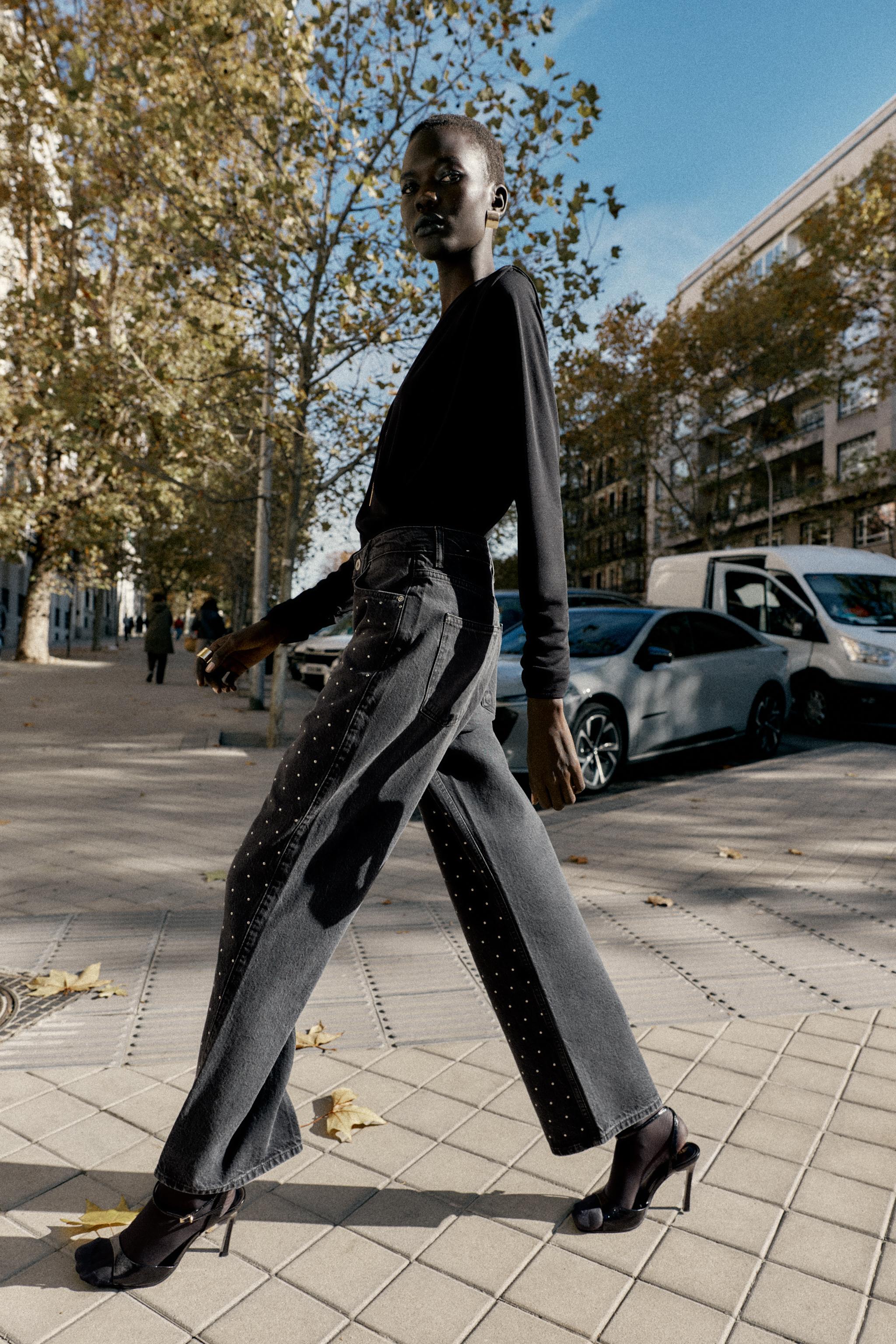 Z1975 HIGH WAIST LOOSE STRAIGHT JEANS WITH SPARKLE